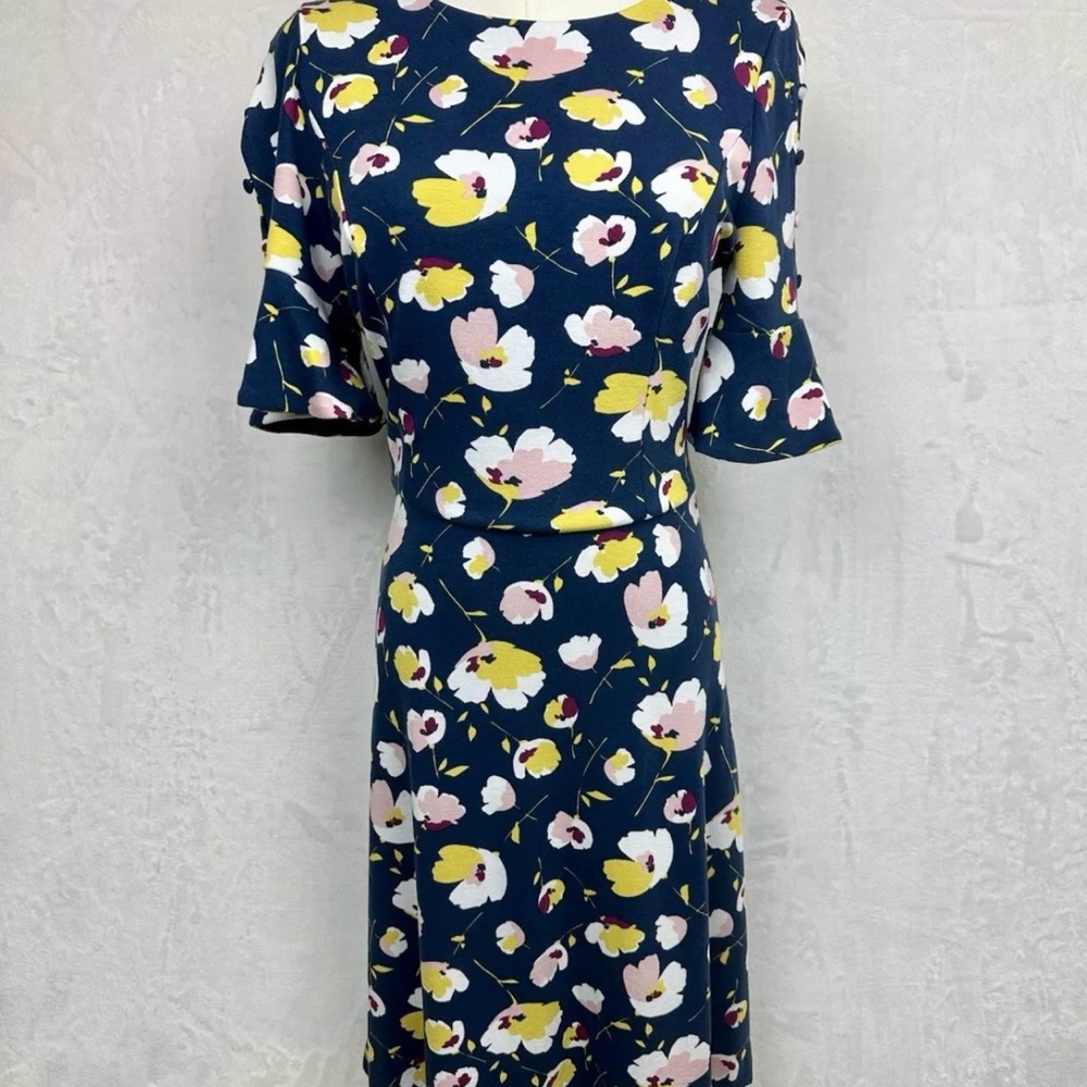 Boden Alexis Dress Size 8 Blue Pink Floral Flutter Sleeve Preppy Fit & Flare EUC